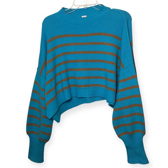 Free People Blue Striped Oversized Knit Sweater Pullover Long Sleeve Sz Small - Picture 5 of 10